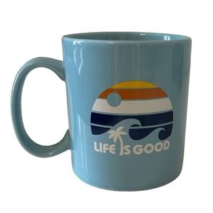 Life Is Good‎ Blue Sunset Ocean Waves Palm Coffee Mug NWOT